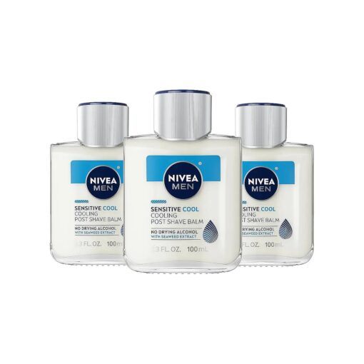 Nivea Men Sensitive Cooling Post Shave Balm with Vitamin E, Chamomile and Seaweed Extracts, 3 Pack of 3.3 Fl Oz Bottles