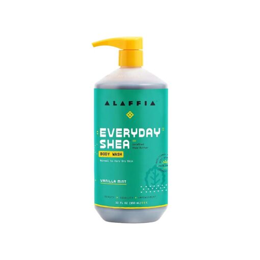 Alaffia EveryDay Shea Body Wash - Naturally Helps Moisturize and Cleanse without Stripping Natural Oils with Shea Butter, Neem, and Coconut Oil, Fair Trade Vanilla Mint, 32 Fl Oz