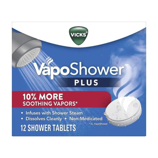 Vicks, VapoShower Plus, Shower Steamers, Eucalyptus Shower Steamer & Menthol Scent, Clean Dissolving Vapor Shower Tablets, Aromatherapy Shower Steamer & Shower Bombs, 12 count