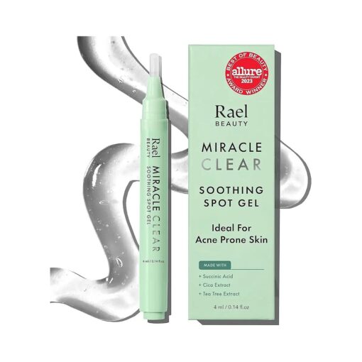 Rael Acne Spot Treatment, Miracle Clear Soothing Spot Gel Pen - Acne Gel, Pimple and Blemish Treatment, Korean Skincare, for Early Stage, Succinic Acid, Tea Tree, Cica, Vegan, Cruelty Free ( 0.14 oz )