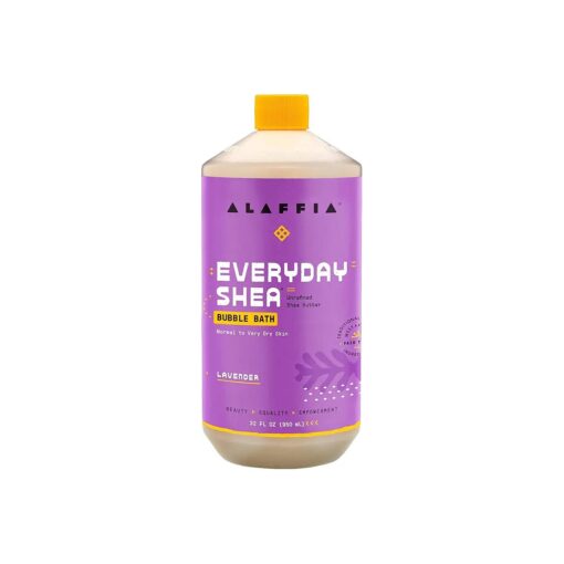 Alaffia Everyday Shea Bubble Bath, Soothing Support for Deep Relaxation and Soft Moisturized Skin | Made with Fair Trade Shea Butter | Cruelty Free | No Parabens | Vegan, Lavender 32 Fl Oz