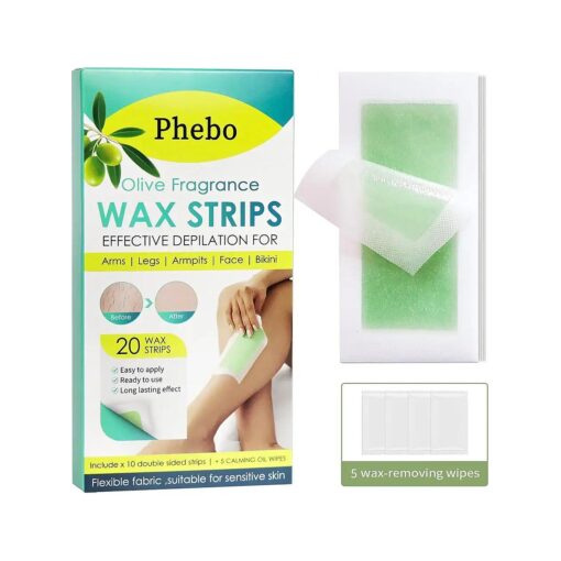 Phebo Wax Strips - Facial Hair Removal For Women, Wax Strips for Hair Removal Hair Remover Wax Kit for Hypoallergenic All Skin Types, Face, Legs, Arms, Armpits, Bikini, Green