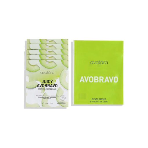 Avatara - Juicy Avobravo Soothing Facial Mask, Hydrating Mask, Sheet Masks with Avocado Extract and Hyaluronic Acid, Face Mask Skincare Made with Natural Tencel Fiber, Paraben-Free, 5 Sheets