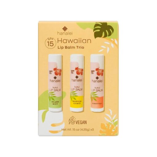 Hanalei Lip Balm and Moisturizer - Natural Kukui Oil and Beeswax Lip Moisturizer to Hydrate and Replenish Dry, Chapped Lips - Made in USA - Variety Pack with SPF lip balm ( 3 Tubes )