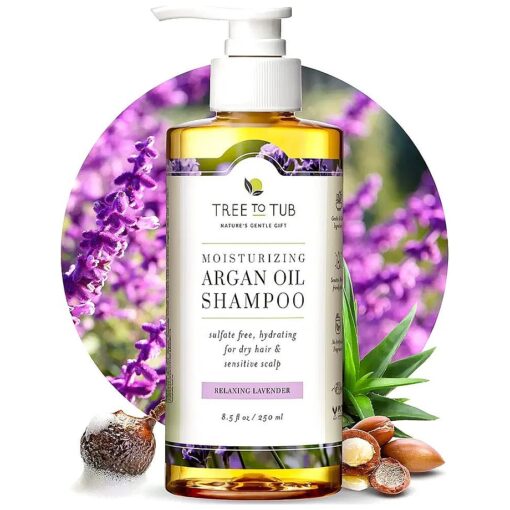 Tree to Tub Lavender Dry Hair Shampoo for Sensitive Scalp - Gentle Hydrating Dry Scalp Shampoo for Women & Men, Moisturizing Sulfate Free Shampoo w/Organic Argan Oil, Chamomile, All Natural Aloe Vera