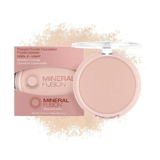 Mineral Fusion Pressed Powder Foundation, Cool 2 - Fair/Med Skin w/ Pink/Red Undertones, Age Defying Foundation Makeup with Matte Finish, Talc Free Face Powder, Hypoallergenic, Cruelty-Free, 0.32 Oz