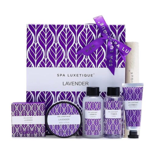 Spa Luxetique Lavender Spa Set, Bath Set for Women Gift, Relaxing Home Spa Kits Includes Body Lotion, Shower Gel, Bubble Bath, Hand Cream, Birthday Gifts for Women, Mothers Day Gifts