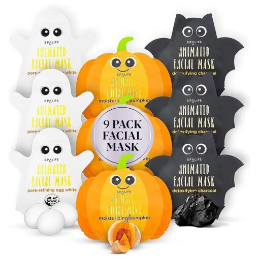 SpaLife Facial Mask Sheet Bundle - Pumpkin, Ghost, Bat - Halloween Character Mask Bundle - Face Masks for Skin Care - Moisturizing Sheet Face Masks - Skincare Pack for Women - Spa Beauty Masks