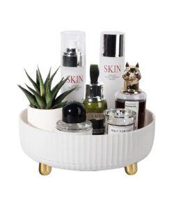 Anyoifax Makeup Perfume Organizer Tray 360 Degree Rotating Lazy Susan Skincare Lotion Organizer Spinning Cosmetics Storage for Dresser, Vanity, Bathroom Countertop, Small White