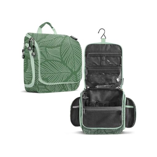 VENTURE 4TH Premium Hanging Travel Toiletry Bag for Women and Men - Mens Travel Bag Toiletry with Expandable Compartments and Detachable TSA Friendly Clear Pouch ( Green Leaves )