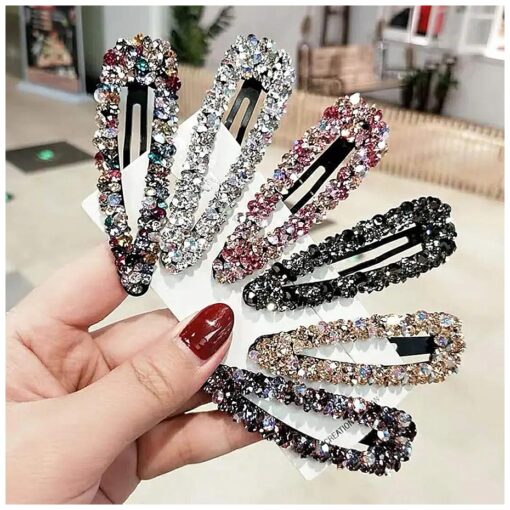 Sparkly AB Crystal Hair Clips Fashion Large Hair Barrettes Wedding Decorative Bling Czech Diamond Hairpins Handmade Rhinestone Snap Clips Hair Accessories for Women Girls ( 6 Colors / 6 Pcs )