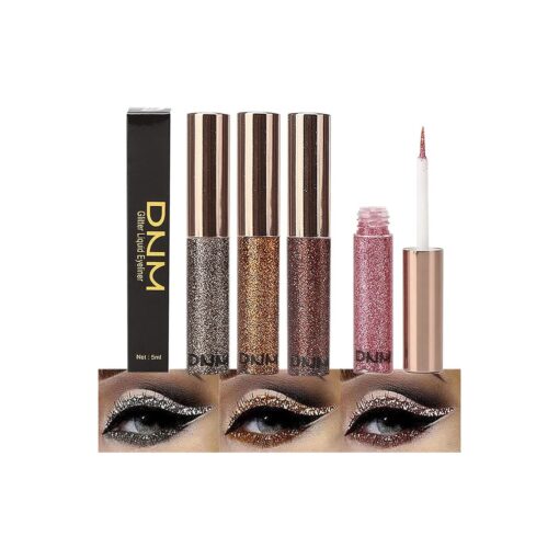 3 Colors Glitter Sparkle Sparkly Sparkling Eyeliner Liquid Makeup Set delineadores de colores, Liquid Glitter Eyeliner Colorful Set Star Gray, Sand Gold, Coffee Golden Shimmer 3Pcs/set ( 14,15,16 # )