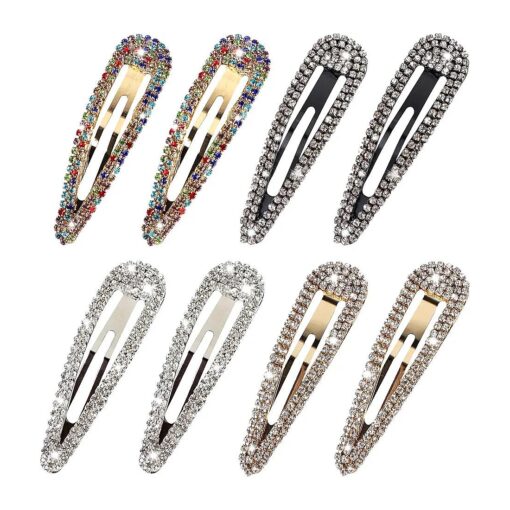 8PCS Rhinestone Hair Clips, Water Drop Crystal Hair Barrettes, Bling Metal Snap Duckbill Hairpins Sparkle Hair pin, Glittering Hair Accessories for Women Girls-Color, Gold, Silver, Black