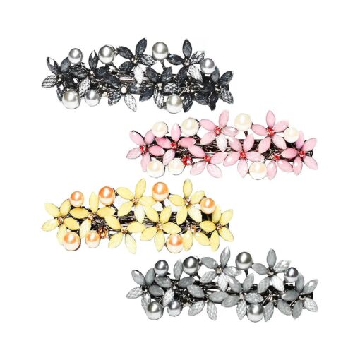 Rhinestone Hair Clips Pearl Hair Barrettes for Women Girls, Sparkly Glitter Rhinestones Flowers Hairpin French Style Hairclips Vintage Hair Accessoires for Women Girls