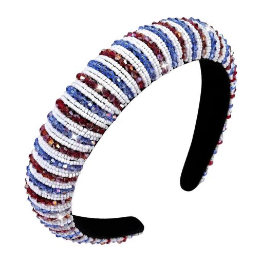 OAOLEER 4th of July Headband for Women, American Flag Patriotic Headband Red Blue White Sparkling Rhinestone Crystal Padded Headband Fourth of July Hair Accessory Gifts