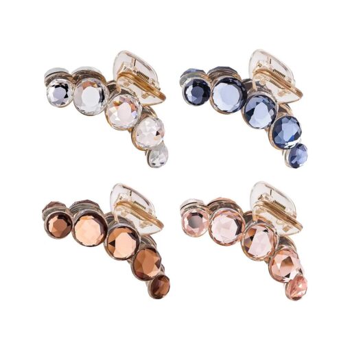 Lawie 4 Pack Clear Gold Blue Brown Crystal Gems Glitter Sparkly Fancy Plastic Octopus Hair Claw Clips Bling Jeweled Jaw Barrettes Hair Grips Clamps Buns Decorative Hair Accessories for Women Girls