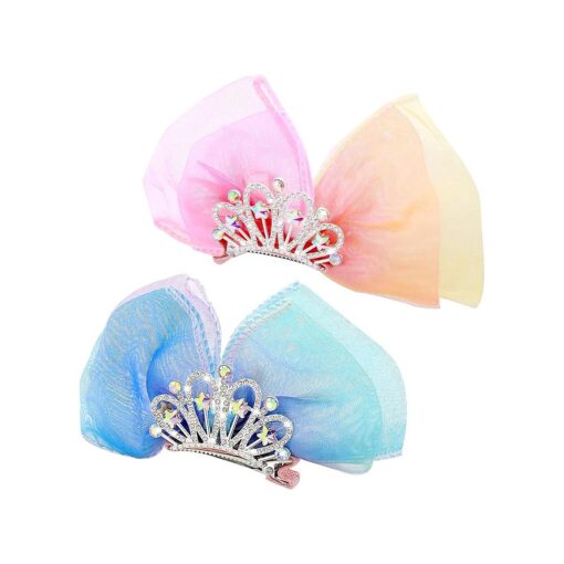 Diamond Crown Hair Pin Bow Hair Clips Gradient Metal Side Hair Barrette Princess Headband Mini Birthday Crown Hair Styling Headdress Accessories Children 's Day Gift for Girls Kids