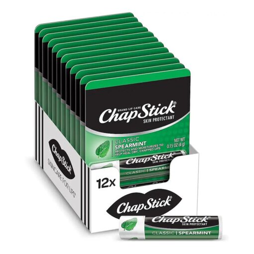 ChapStick Classic Spearmint Lip Balm Tubes, Spearmint ChapStick for Lip Care - 0.15 Oz ( Pack of 12 )