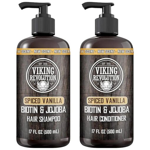 Viking Revolution Spiced Vanilla Mens Shampoo and Conditioner Set with Biotin and Jojoba Oil - Natural Hair Shampoo and Hair Conditioner for Men with Vitamin B5 - Mens Shampoo for Thinning Hair ( 17Oz )