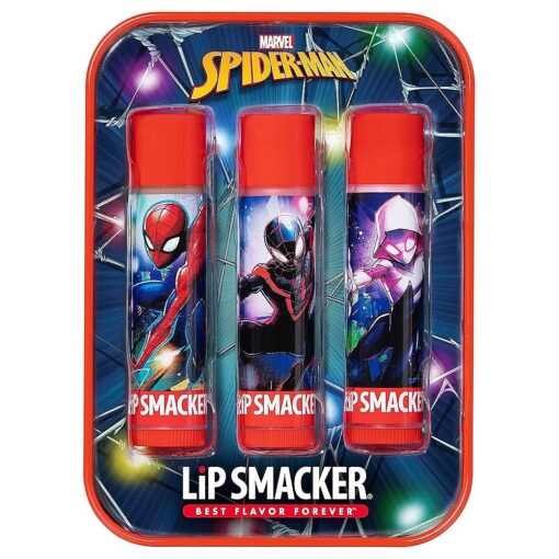 Lip Smacker Marvel Spiderman Holiday 3 pcs Flavored Lip Balm Tin, Stocking Stuff For Boys