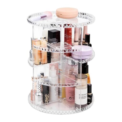 360deg Rotating Makeup Organizer, Adjustable Acrylic Cosmetic Storage, Cosmetic Organisers and Spinning Makeup Stand for Beauty Skincare