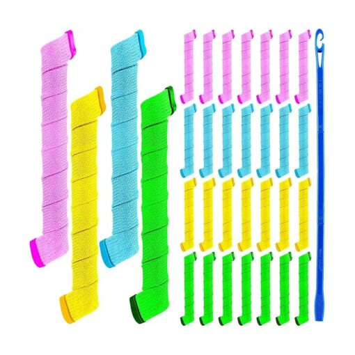 42 Pieces Spiral Curlers Wave Curls Kit, No Heat Hair Curlers Styling, 40 Pieces Hair Curler Rollers Curling Rods 2 Pieces Styling Hooks for Hair Supplies ( 7.87 Inch )