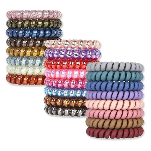 Spiral Hair Ties, 24Pack No Crease Hair Ties, Colorful Phone Cord Hair Ties, Hair Coils, Elastic Coil Hair Ties for Women Girls, Apply to Curly, Straight, Thick, Thin, Short, Long