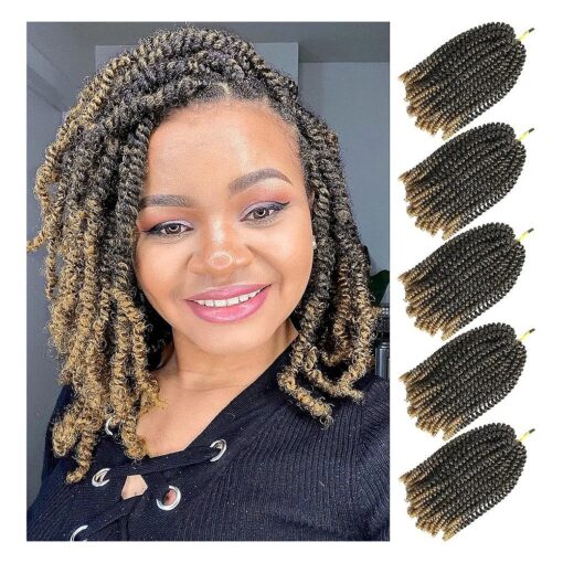 Bileaf 5 Packs Spring Twist Hair 8 Inch Fluffy Spring Twist Crochet Braiding Bomb Twist Ombre Blonde Hair Extensions for Butterfly Locs ( T1B 27 )