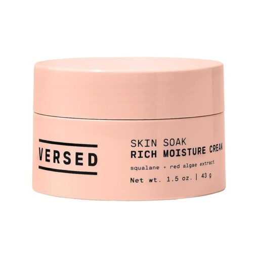 Versed Skin Soak Rich Moisture Face Cream - Daily Facial Moisturizer with Squalane Oil, Hyaluronic Acid, Vitamin E + Red Algae - Smooth, Non-Greasy Night Cream for Aging, Dry Skin - Vegan ( 1.5 oz )