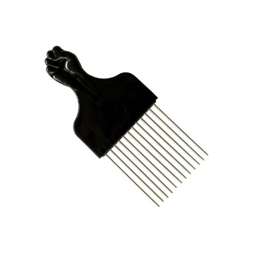 Square Afro Pick with Black Fist - Metal African American Hair Comb