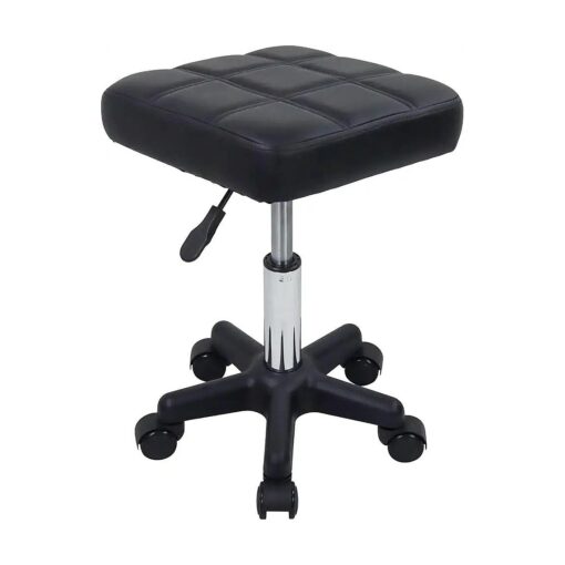 Square Swivel Stool with Wheels PU Leahter Rolling Stool Height Adjustable Stool for Spa Salon Massage Black