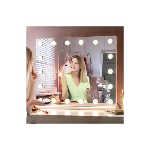 YOKUKINA Large Vanity Mirror with Lights, 24" x 20" Hollywood Makeup Mirror with Dimmable 18LED Bulbs, 3 Color Lighting Modes, Desk Vanity Mirror with Touch Control, Square White