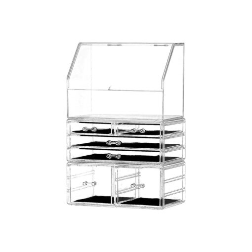 Cq acrylic Cosmetic Display Cases With LId Dustproof Waterproof for Bathroom Countertop Stackable Clear Makeup Organizer and Storage With 6 Drawers, Set of 3