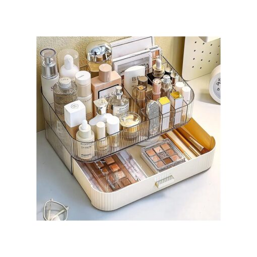 Clear Makeup Organizer With Stackable Drawer, Cosmetic Storage Display Case for Vanity, Bathroom Countertop or Dresser, Counter top Holder for Lipstick, Brushes, Lotions, Eyeshadow, Nail Polish