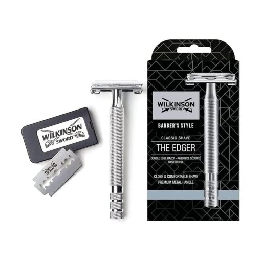 Wilkinson Sword Classic Double Edge Premium Men 's Metal Safety Razor with x5 Refill Blades