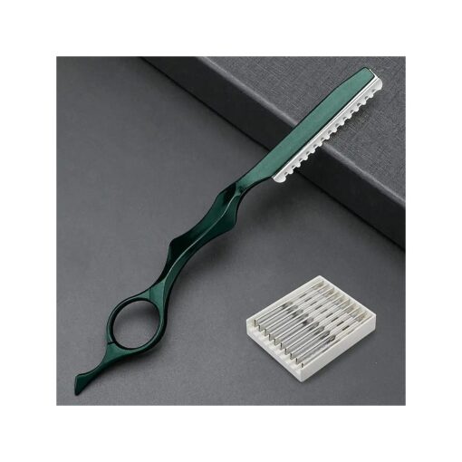 Hair Thinning Knife Hairdressing Barber Razor Hair Texturizing Cutting Razor with 10PCS Replacement Stainless Steel Blades for Home Salon Use ( Green )