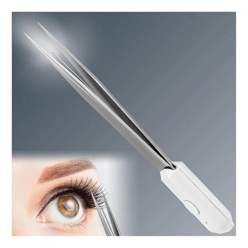 BEYELIAN Lighted Tweezers, Stainless Steel Tweezers with LED Light Self-illuminating Precision Tweezers Durable and Non-rusting for Precision Eyebrows, Nose, Lip, Hair Removal