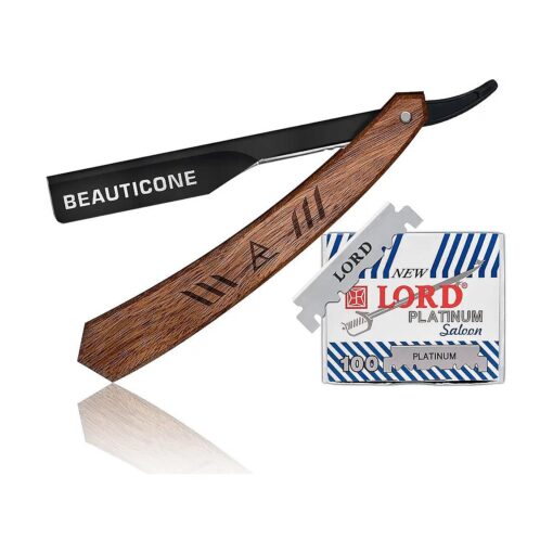 Straight Razor | Professional Barber Rose Wooden Razor with Black blade holder for men with 100 Single Edge Blades |slide-out design