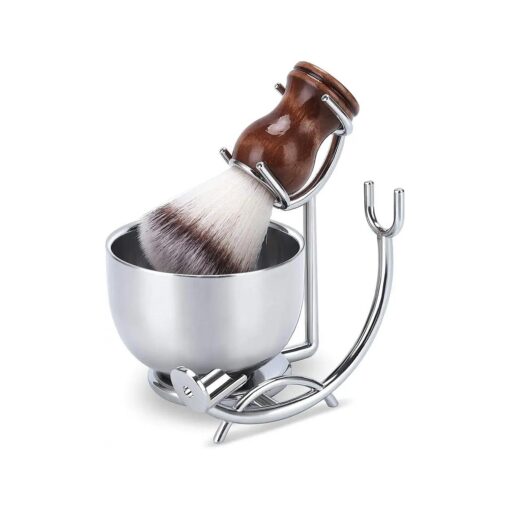 Straight Razor stand With Perfect double layer stainless steel Shaving Soap Bowl and Shaving Brush Natural Solid Wood Handle