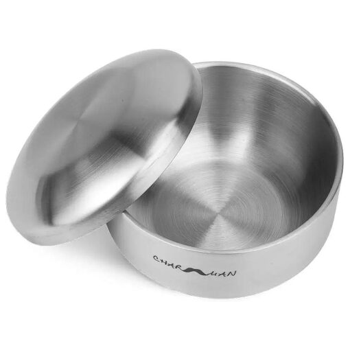 Stainless Steel Shaving Soap & Cream Bowl with Lid | Three-walls Heat Preservation | Heavy Weight Steel ( 270g/ 0.59ib