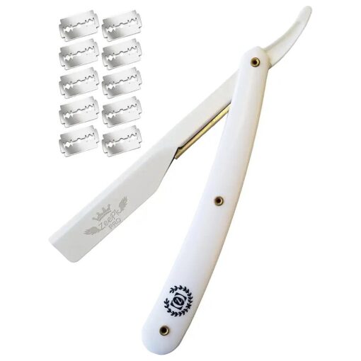 Barbero Cuchilla Barber Razor Straight Clean Shav Free Blades Salon Shaving Classic Stainless Steel ( White Razor Holder )