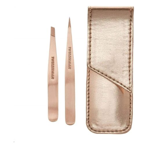 Tweezerman Rose Gold Petite Point and Slant Tweezer Set with Travel Case