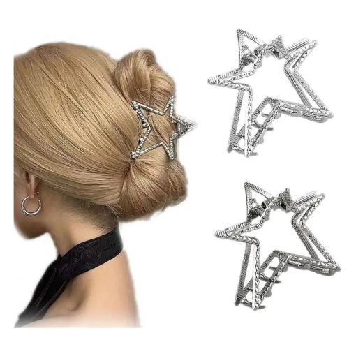 Star Hair Clips Sliver Geometry Hair Claw Clips, Elegant Star Design Hair Barrettes Ornament Large Hair Catch Clips Fashion Hair Accessories for Women Bride NonSlip Hair Clips