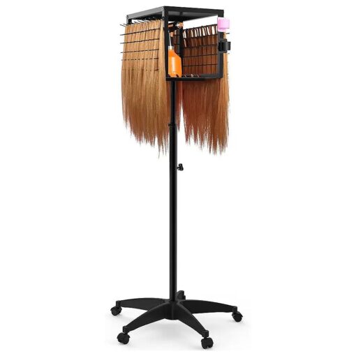 Steel Braiding Hair Rack - Adjustable Height, 168 Pegs Hair Extension Holder, 3 Sided Standing Braid Rack Hair Separator with 5 Wheels and 1 Storage Shelf, Hair Stand for Hairstylist