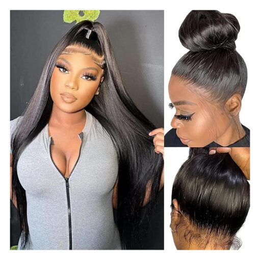 360 Lace Front Wigs Human Hair 180 % Density Straight HD Transparent 360 Full Lace Frontal Wigs Human Hair Pre Plucked With Baby Hair 10A Brazilian Virgin Human Hair Wigs for Women ( 22 Inch )