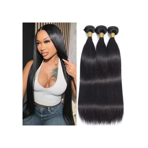 Straight Human Hair Bundles 14 14 14 Inch Trippy Hair Bundles Human Hair 100 % Brazilian Unprocessed Raw Hair Bundles Weft Weave Bundles Human Hair Extensions For Black Women Natural Color