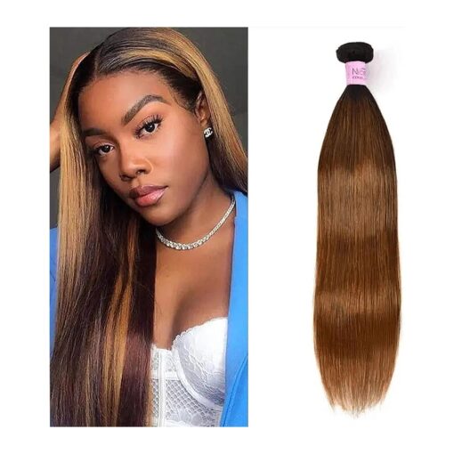 UNice Hair Brown Blonde Straight Human Hair Weft 1 Bundle, Brazilian 100 % Virgin Unprocessed Remy Hair Ombre Highlight Color Hair Extensions 100g/pc 10inch