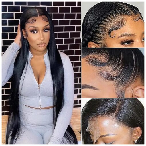 Straight Lace Front Wigs Human Hair Pre Plucked 13x4 HD Transparent Lace Frontal Wigs Human Hair Natural Hairline 220 % Density Glueless Brazilian Virgin Human Hair Wigs for Black Women