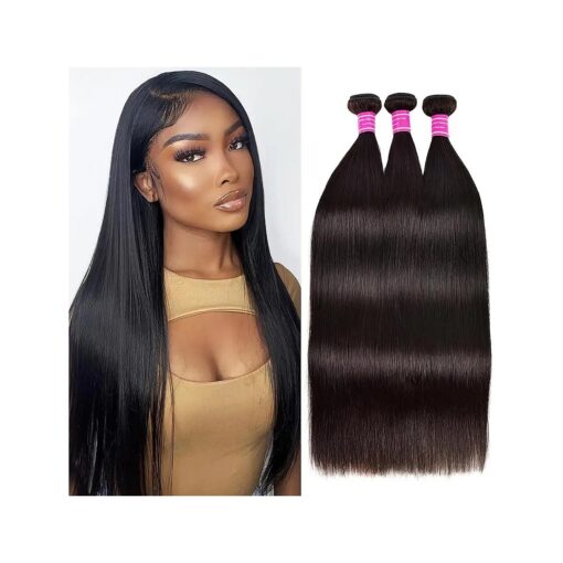 Straight Bundles Human Hair 100 % Unprocessed Brazilian Virgin Weave 3 Bundles Double Weft Raw Remy Hair Bundles Human Hair Extensions Natural Color ( 26 28 30 )