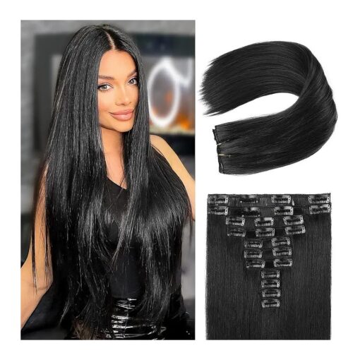 REECHO Hair Extensions, 11PCS Clip in Hair Extensions 24" Long Straight hair extensions HE005 Natural Soft Synthetic Hairpieces for Women - Black